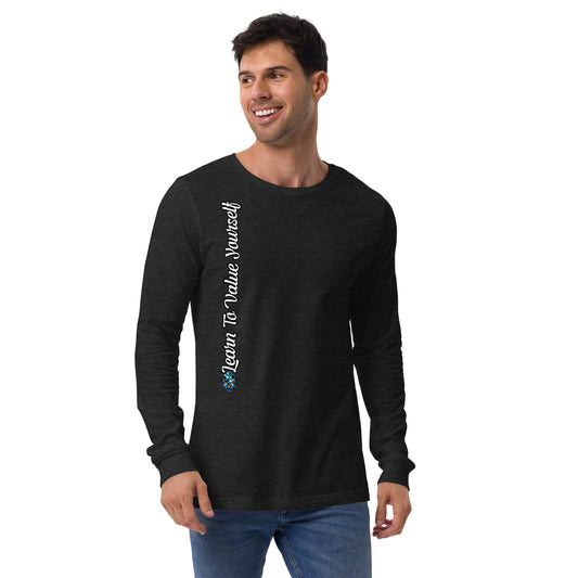 Learn to Value Yourself Long Sleeve Tee – Men's Fit by XGuidance Black Heather 1