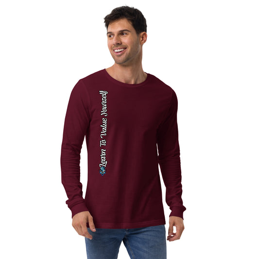 Learn to Value Yourself Long Sleeve Tee – Men's Fit by XGuidance Maroon 2