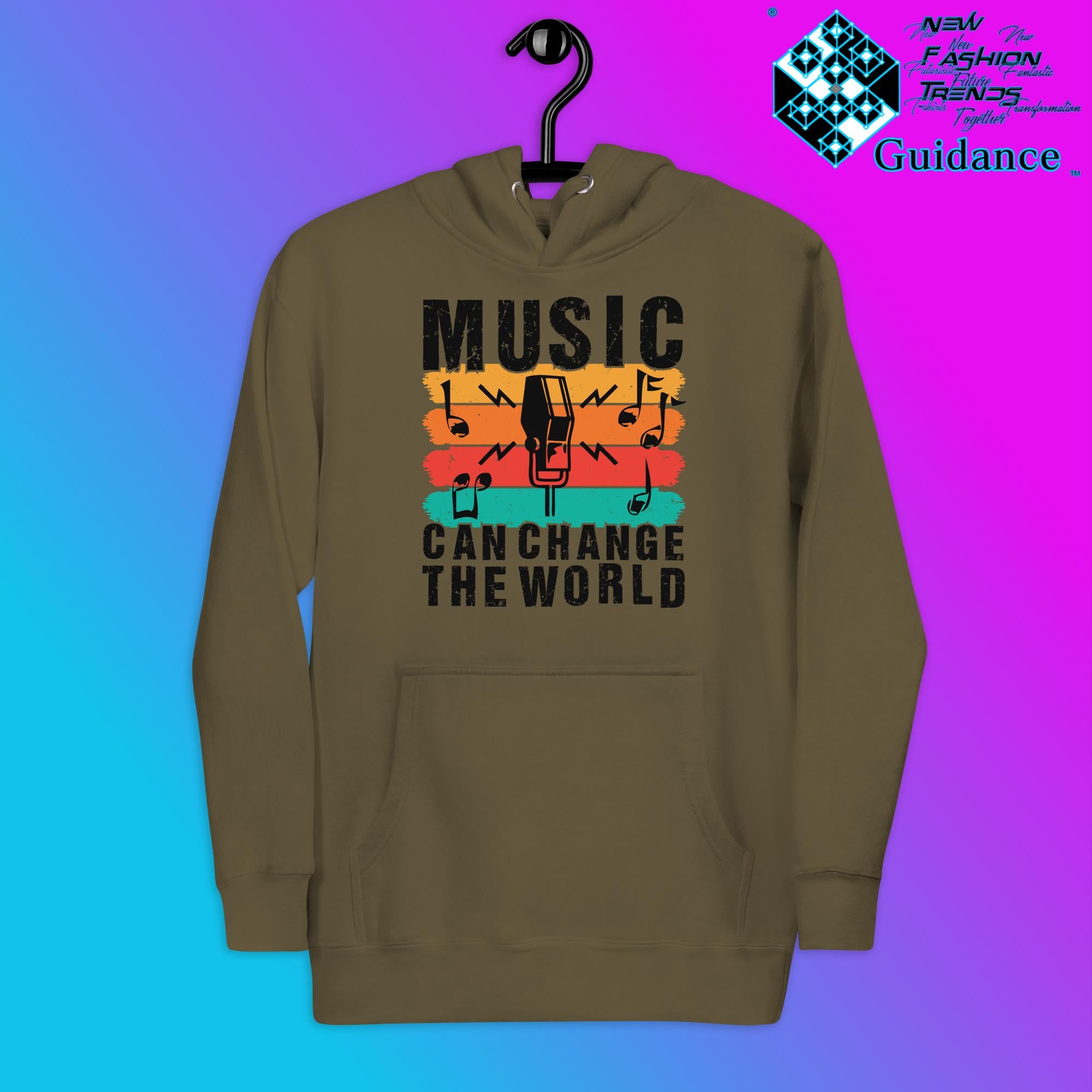 Melody of Change Hoodie with Music for Peace Design by XGuidance Military Green 5