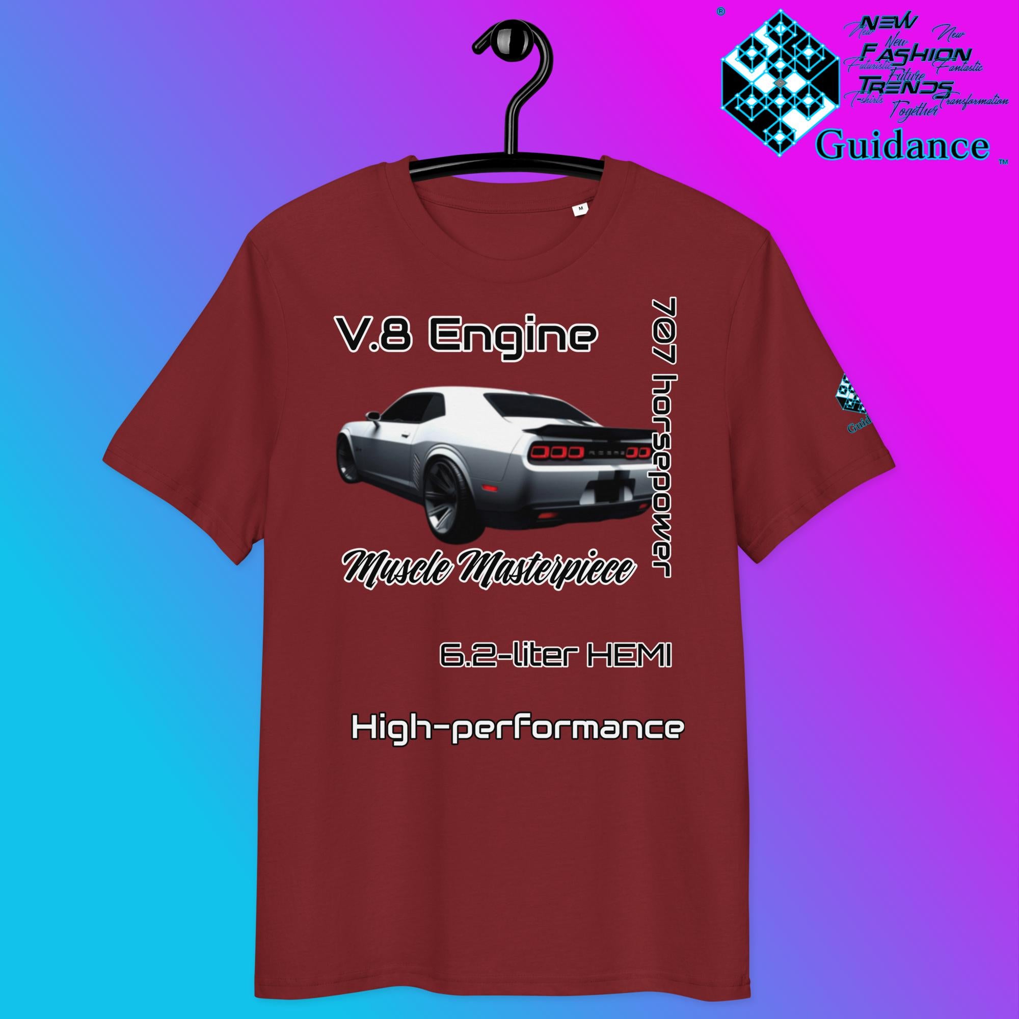 Modern Muscle Car T-Shirt – V8 Power & Bold Rear Design by XGuidance Burgundy 3