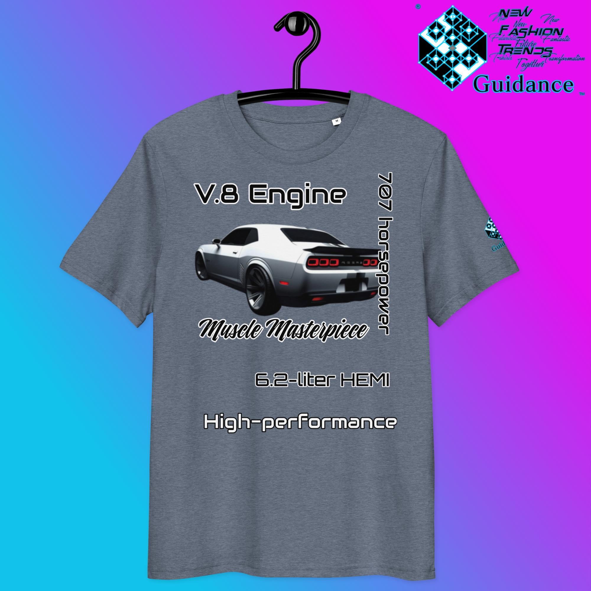 Modern Muscle Car T-Shirt – V8 Power & Bold Rear Design by XGuidance Dark Heather Blue 4