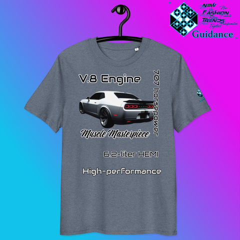 Modern Muscle Car T-Shirt – V8 Power & Bold Rear Design by XGuidance Dark Heather Blue 4