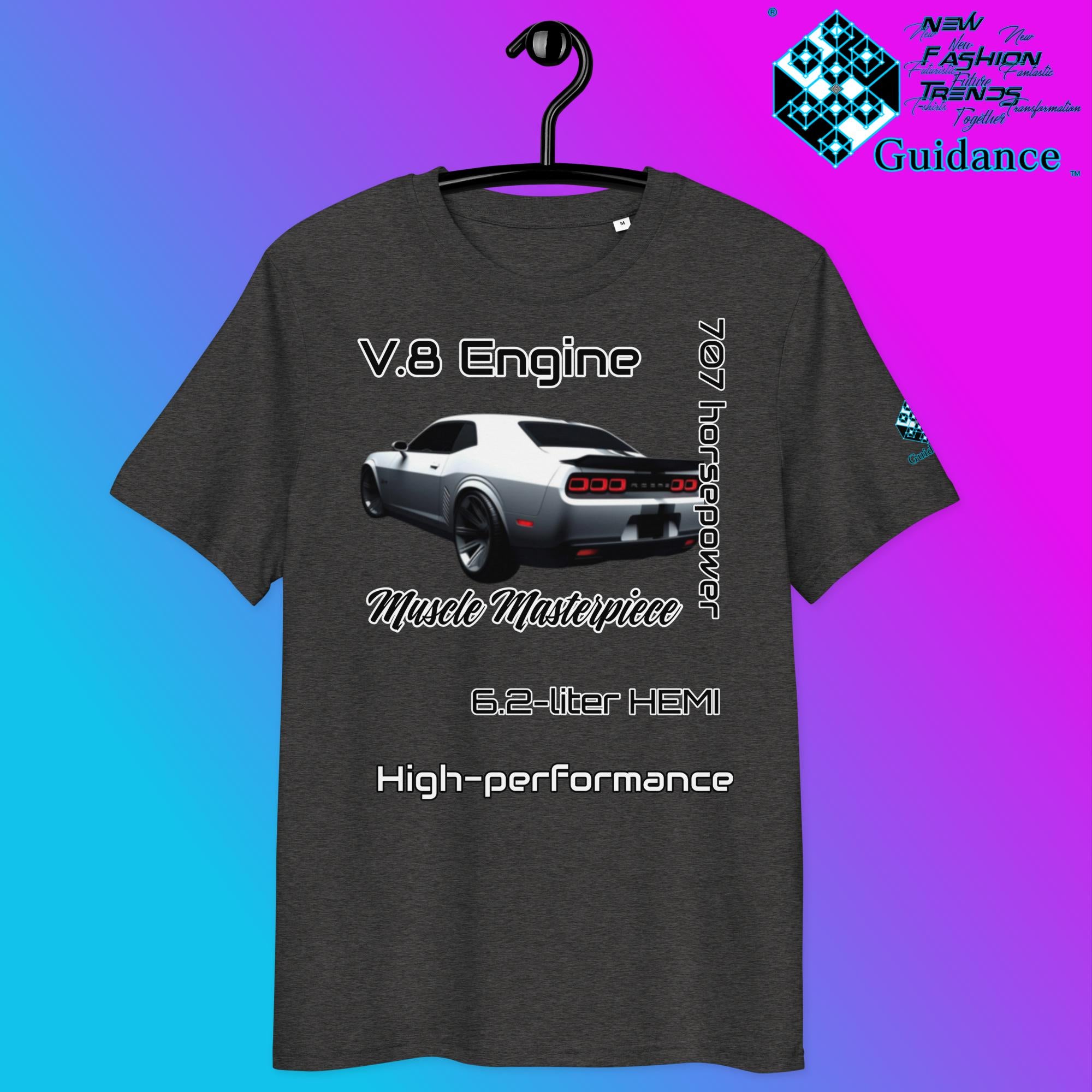 Modern Muscle Car T-Shirt – V8 Power & Bold Rear Design by XGuidance Dark Heather Grey 5