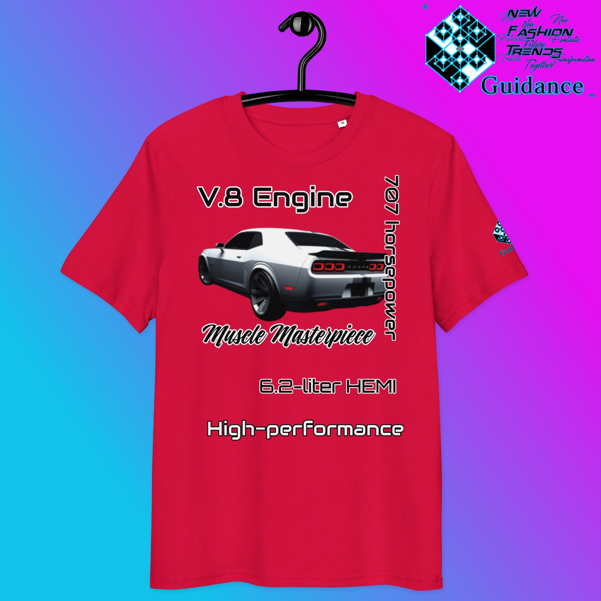 Modern Muscle Car T-Shirt – V8 Power & Bold Rear Design by XGuidance Red 8