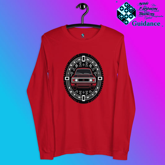 Monochrome Cruise Long Sleeve T-Shirt with Retro Car Design by XGuidance Red 2