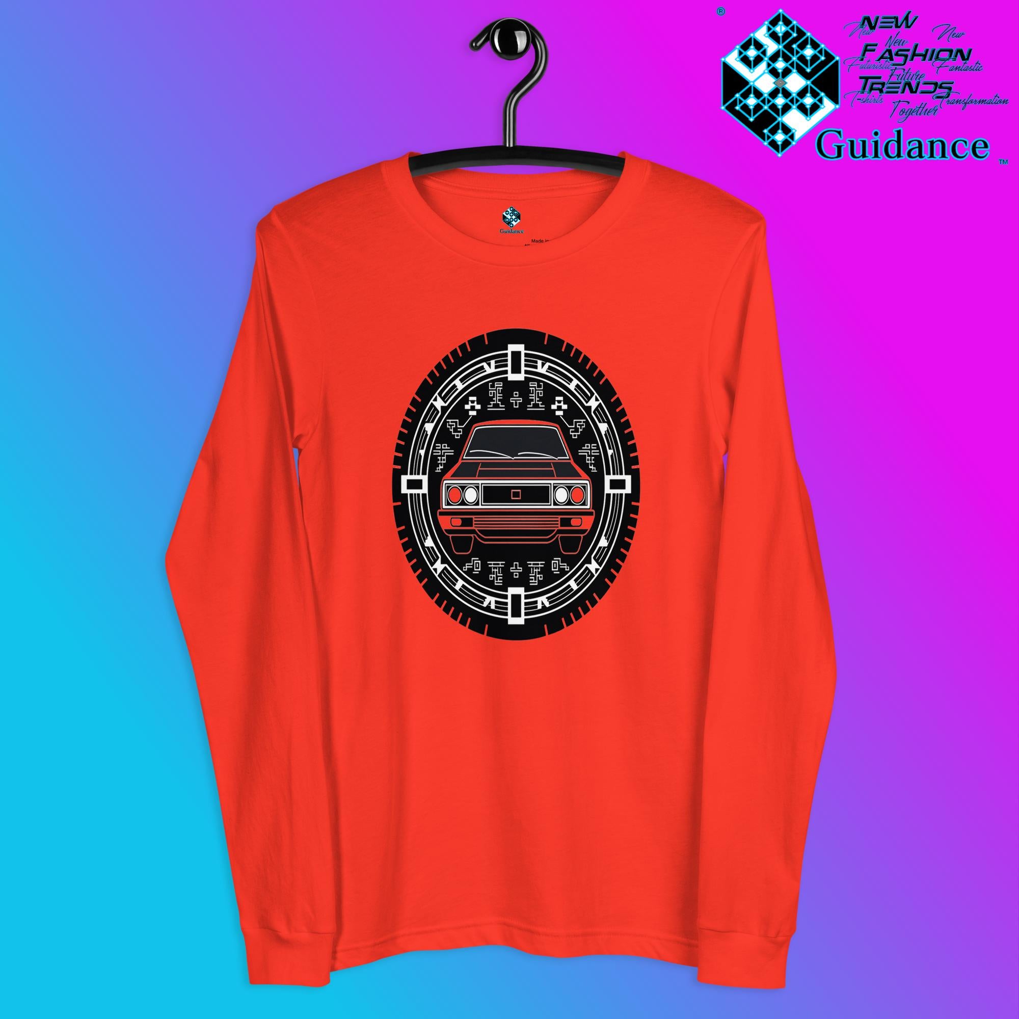 Monochrome Cruise Long Sleeve T-Shirt with Retro Car Design by XGuidance Poppy 4