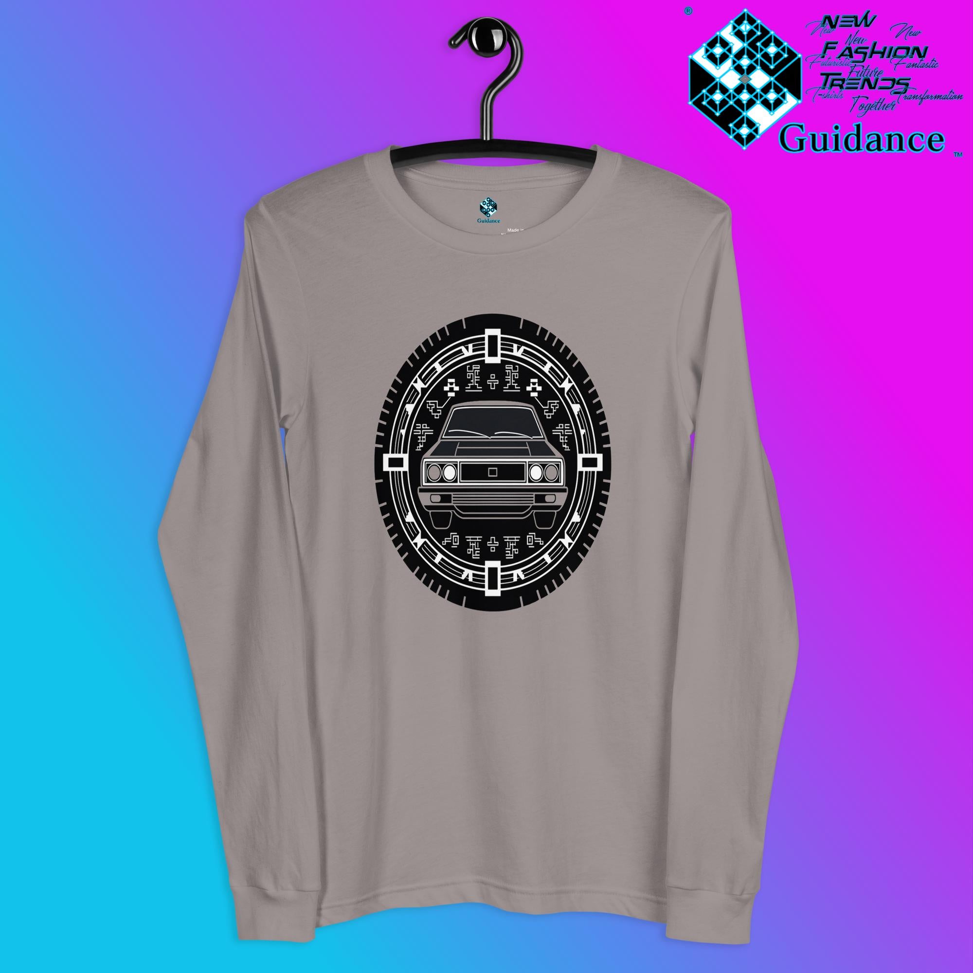 Monochrome Cruise Long Sleeve T-Shirt with Retro Car Design by XGuidance Storm 5