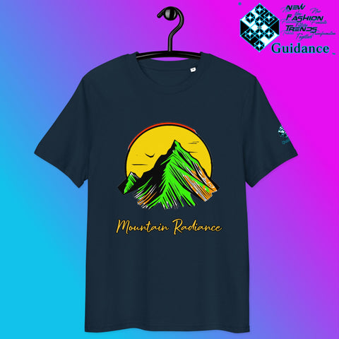 Mountain Radiance T-Shirt – Vibrant Nature & Sun Design by XGuidance French Navy 11