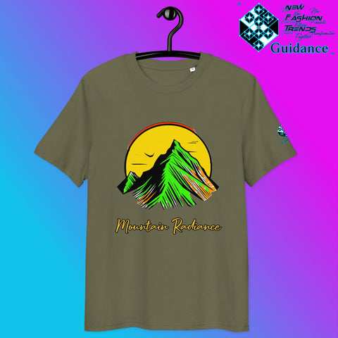 Mountain Radiance T-Shirt – Vibrant Nature & Sun Design by XGuidance Khaki 13