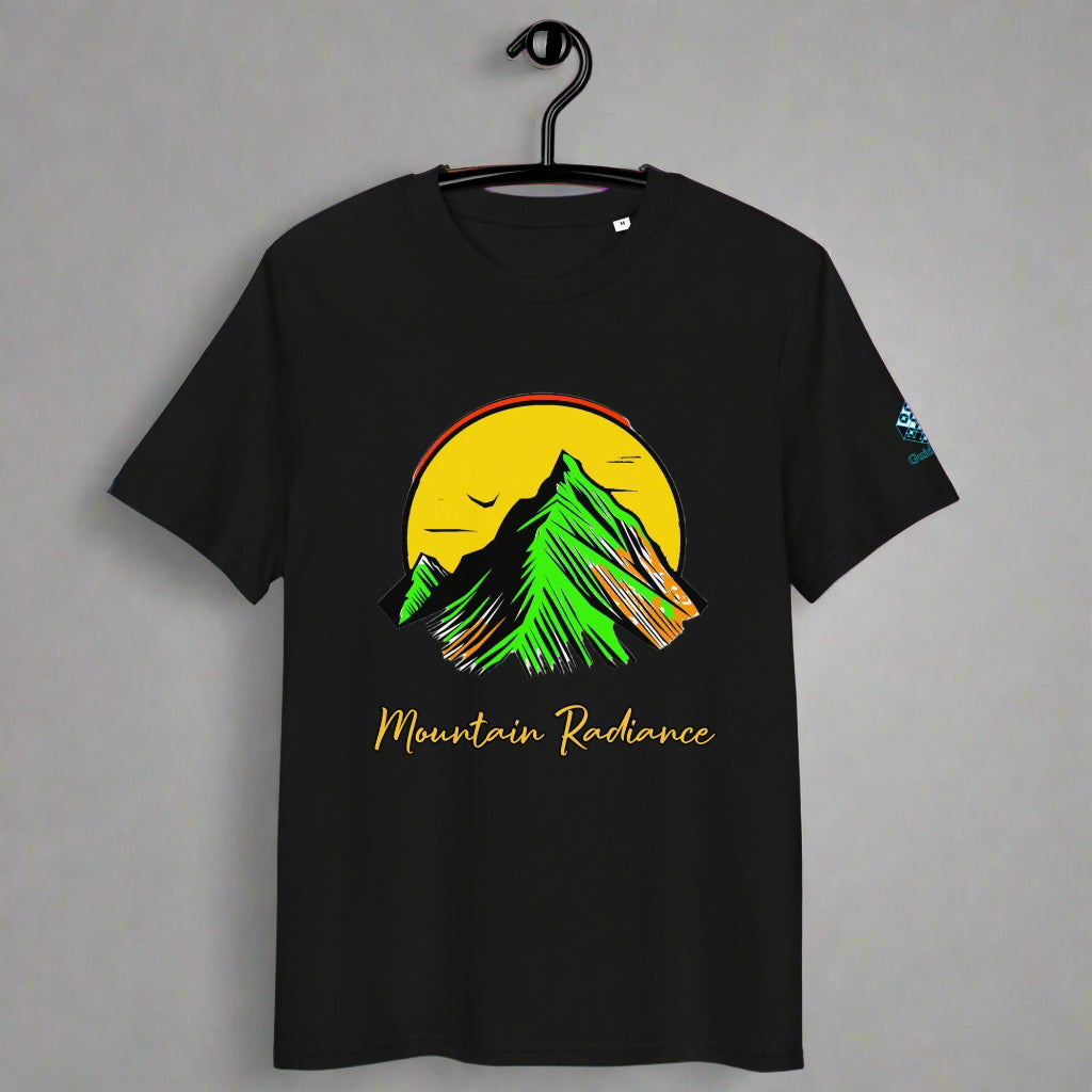 Mountain Radiance T-Shirt – Vibrant Nature & Sun Design by XGuidance Black 1