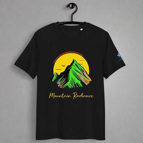Mountain Radiance T-Shirt – Vibrant Nature & Sun Design by XGuidance Black 1