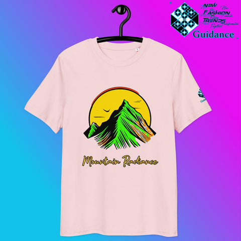 Mountain Radiance T-Shirt – Vibrant Nature & Sun Design by XGuidance Cotton Pink 6