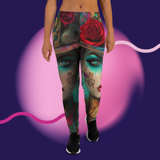 Mystic Rose Joggers – Surreal Woman & Flower Art Pants – Pink Aura Unisex Leggings by XGuidance XS 1