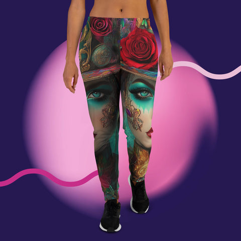 Mystic Rose Joggers – Surreal Woman & Flower Art Pants – Pink Aura Unisex Leggings by XGuidance XS 1