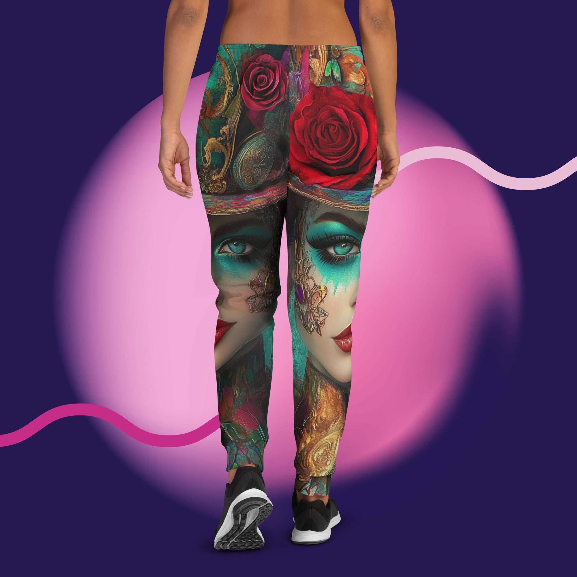Mystic Rose Joggers – Surreal Woman & Flower Art Pants – Pink Aura Unisex Leggings by XGuidance XS 2