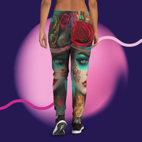 Mystic Rose Joggers – Surreal Woman & Flower Art Pants – Pink Aura Unisex Leggings by XGuidance XS 2