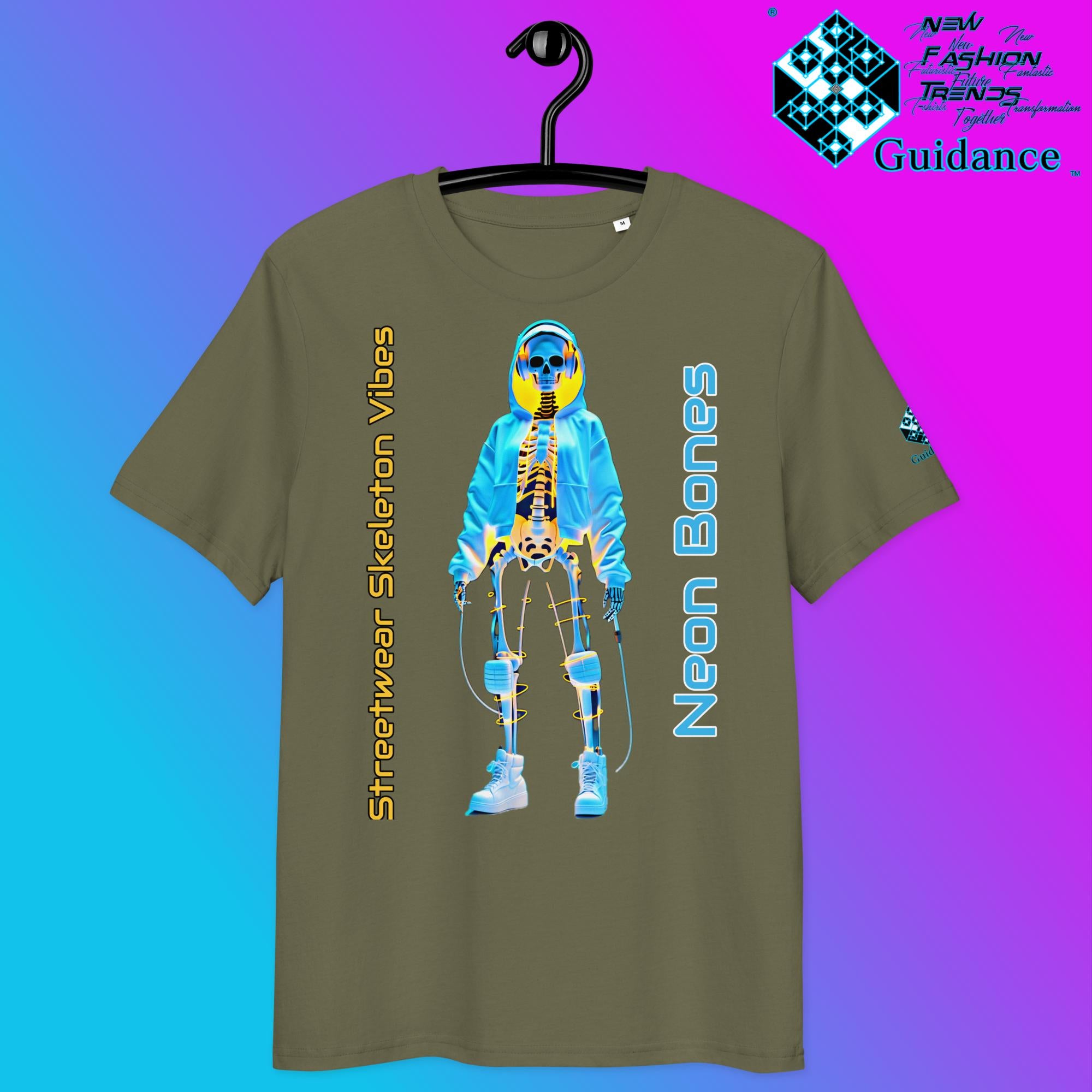 Neon Bones Tee – Futuristic X-Ray Skeleton Streetwear by XGuidance Khaki 13