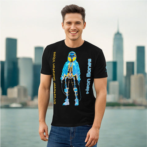 Neon Bones Tee – Futuristic X-Ray Skeleton Streetwear by XGuidance Black 1