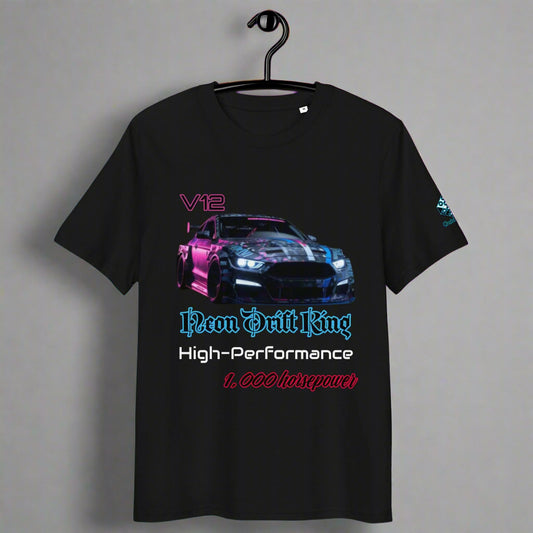Neon Drift King T-Shirt – V12 Power & High Performance by XGuidance Black 1
