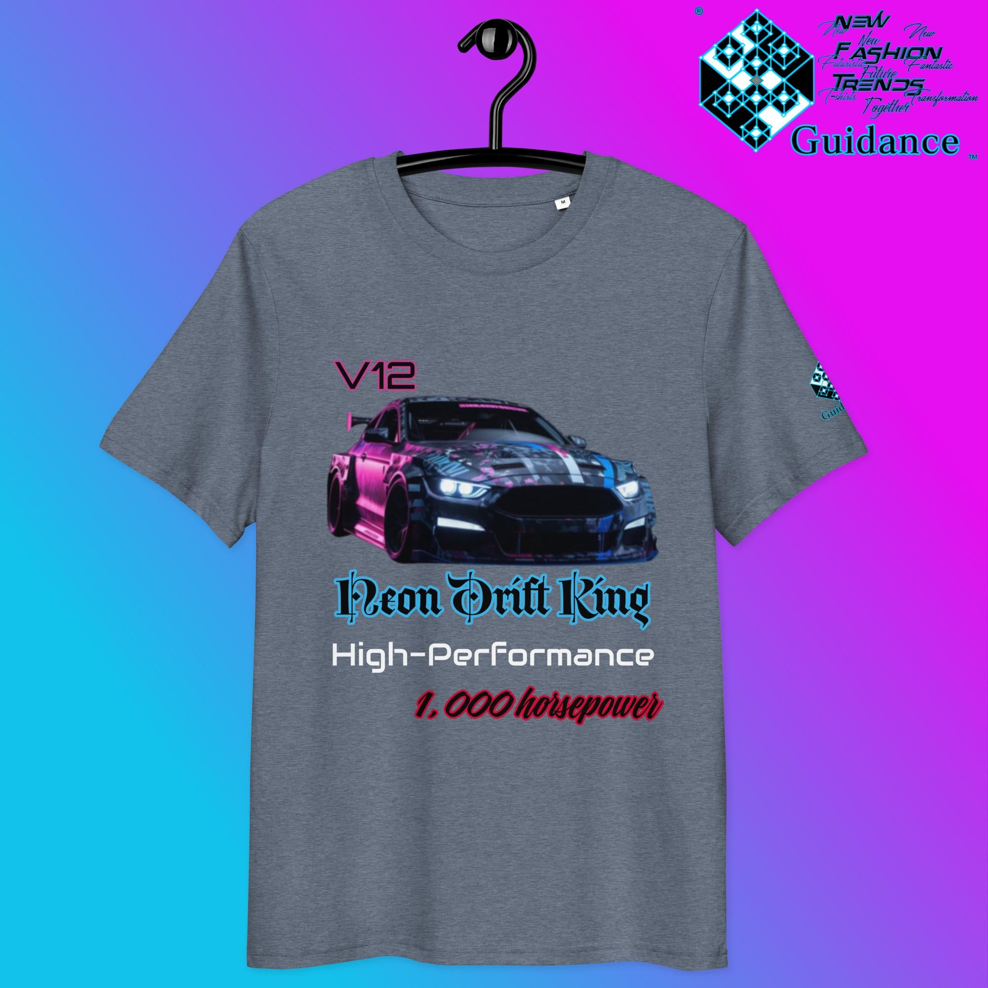 Neon Drift King T-Shirt – V12 Power & High Performance by XGuidance Dark Heather Blue 4