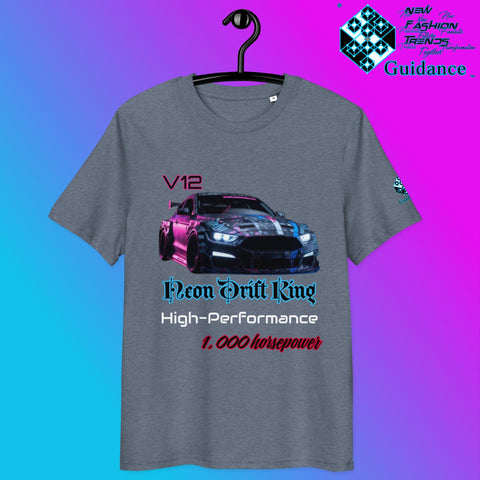 Neon Drift King T-Shirt – V12 Power & High Performance by XGuidance Dark Heather Blue 4