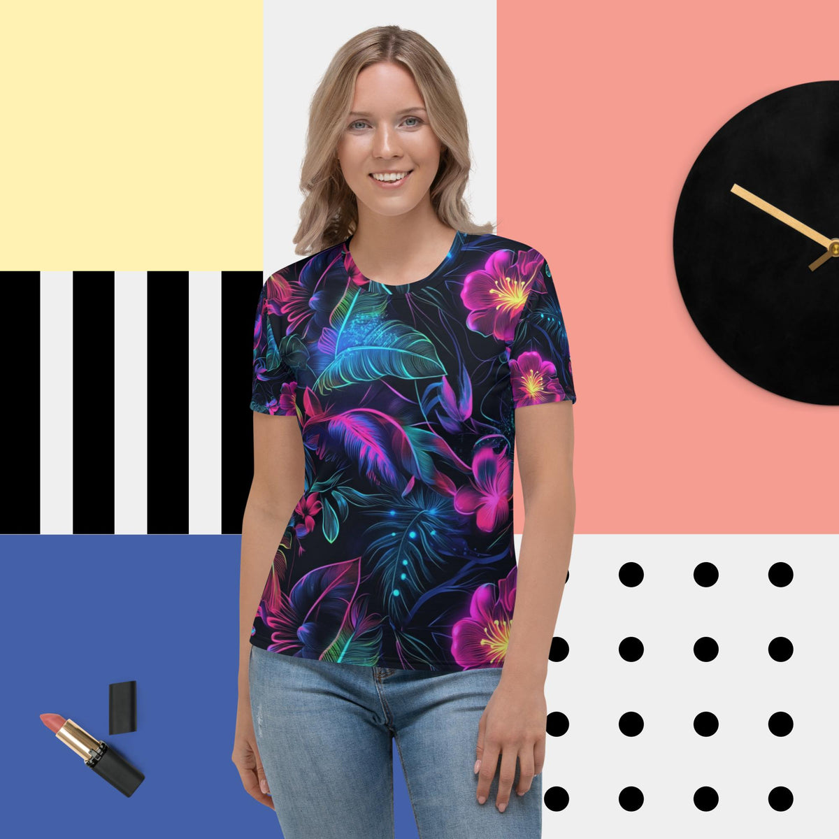 Neon Paradise Tee – Tropical Neon Floral Shirt for Festivals by XGuidance XS 1