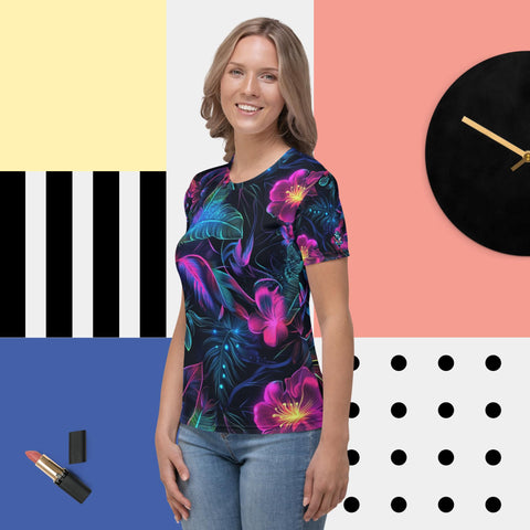 Neon Paradise Tee – Tropical Neon Floral Shirt for Festivals by XGuidance XS 3