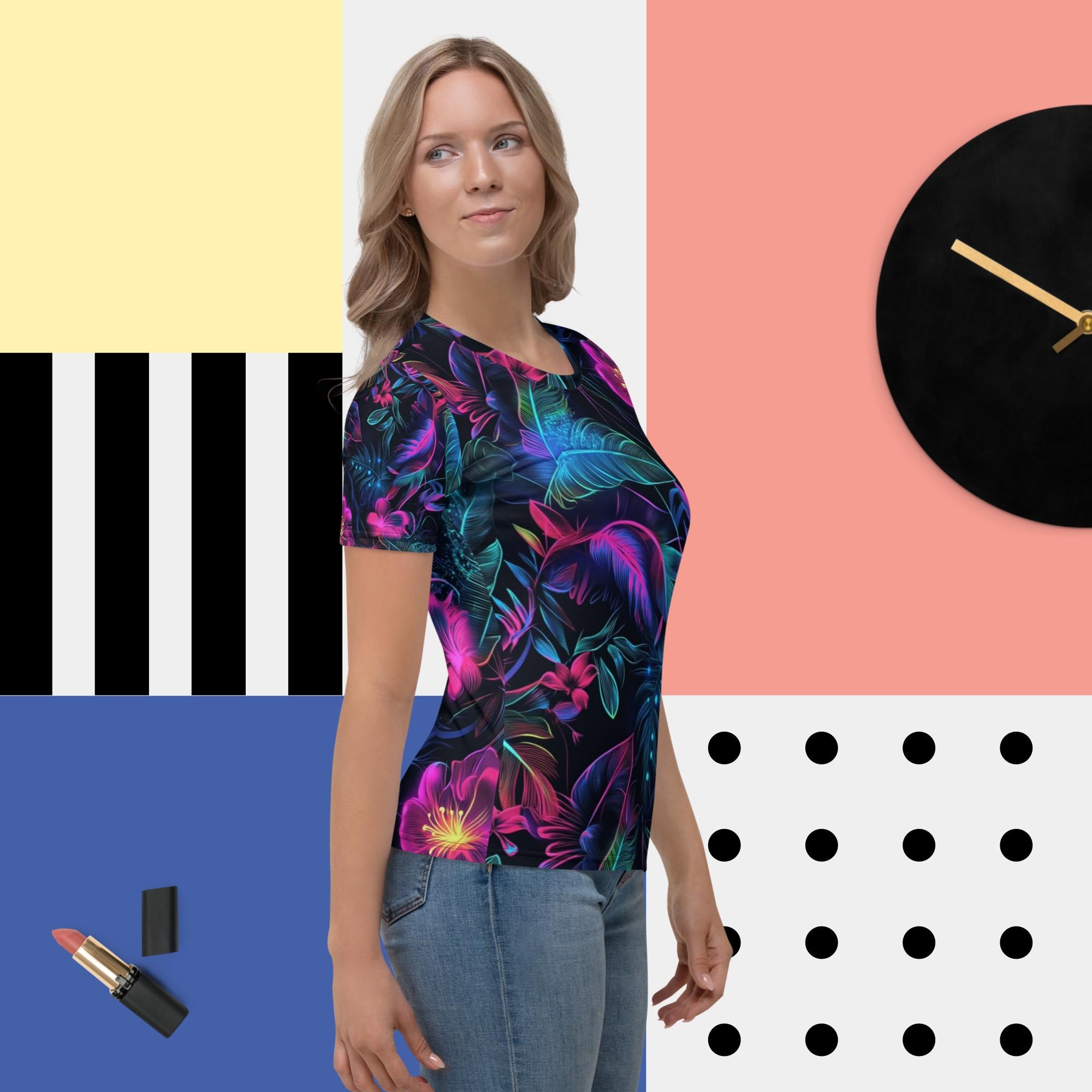 Neon Paradise Tee – Tropical Neon Floral Shirt for Festivals by XGuidance XS 4