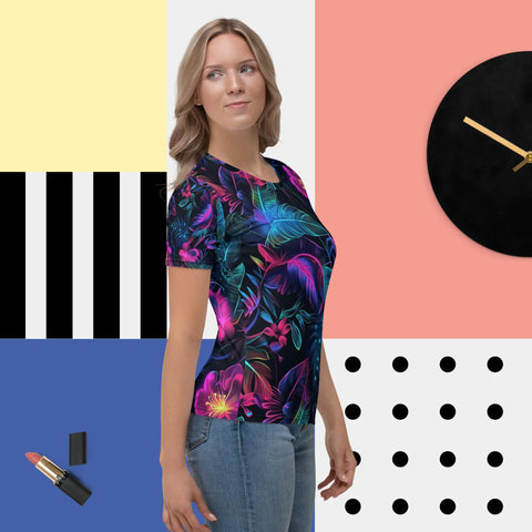 Neon Paradise Tee – Tropical Neon Floral Shirt for Festivals by XGuidance XS 4