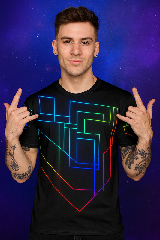 Neon Vector Maze T-Shirt, Techwear Festival T-Shirts by XGuidance XS 1