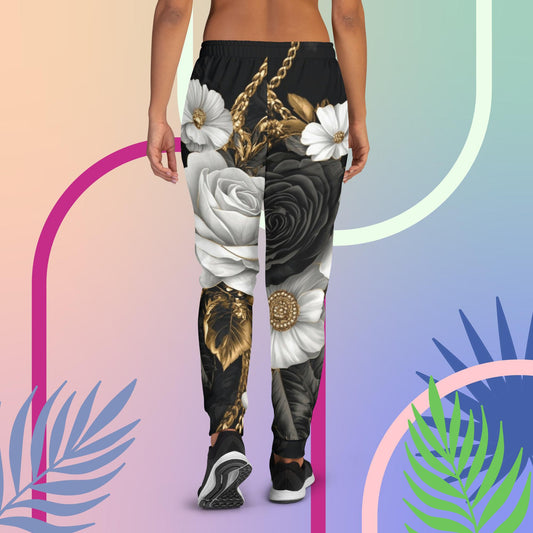 Noir Elegance Joggers – Black & Gold Floral Luxury Pants by XGuidance XS 2