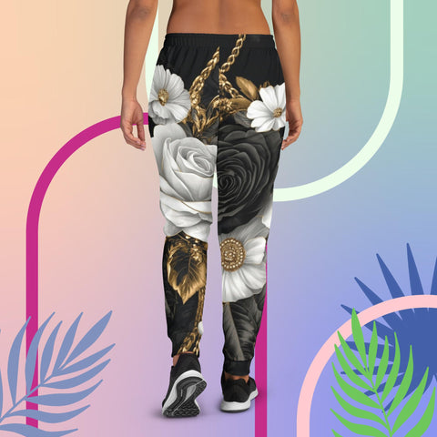 Noir Elegance Joggers – Black & Gold Floral Luxury Pants by XGuidance XS 2