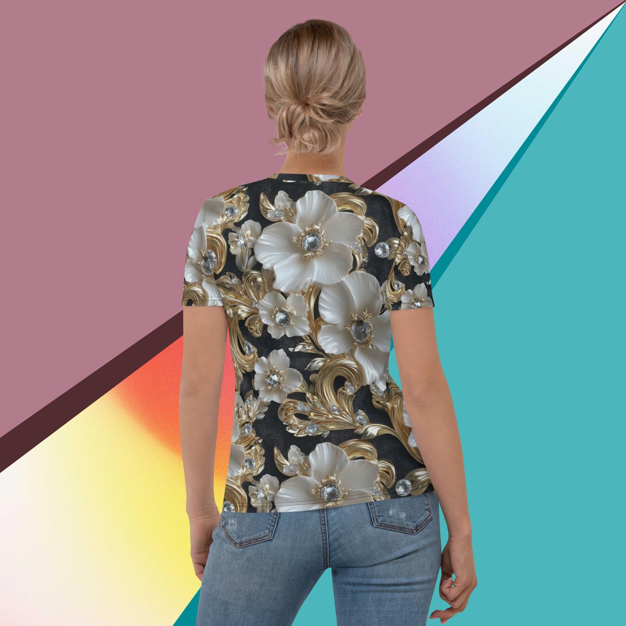 Opulent Bloom Tee – Elegant Floral Shirt with Gold Accents by XGuidance XS 2