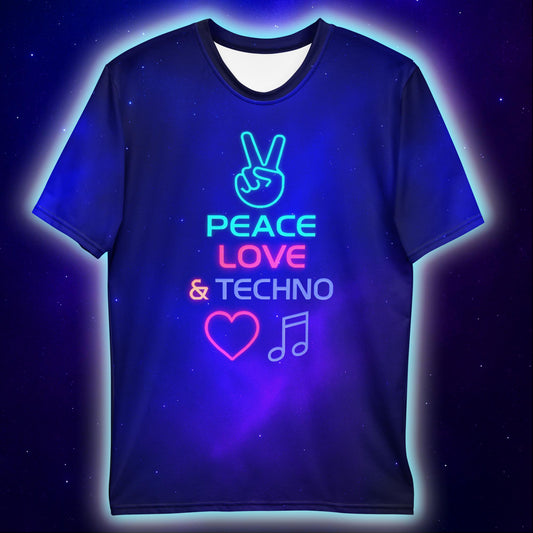 Peace Love Techno Nebula Tee, Neon Rave T-Shirts by XGuidance XS 2