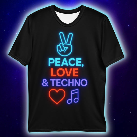 Peace Love & Techno T-Shirt – Neon Rave Streetwear T-Shirts by XGuidance XS 2