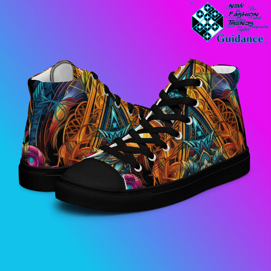 Polygonal Panorama High Top Shoes – Geometric Streetwear Sneakers by XGuidance Black 2