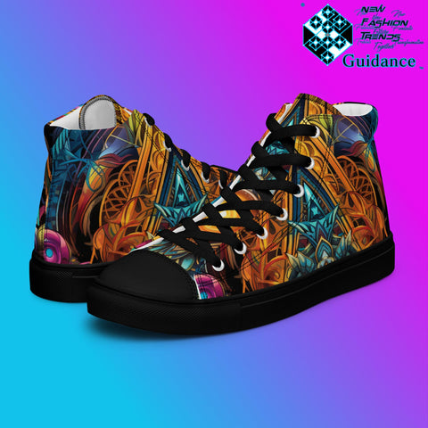 Polygonal Panorama High Top Shoes – Geometric Streetwear Sneakers by XGuidance Black 4