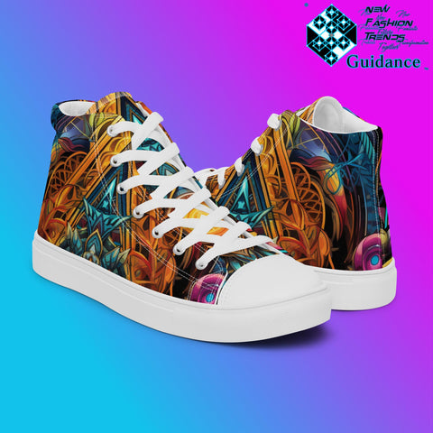 Polygonal Panorama High Top Shoes – Geometric Streetwear Sneakers by XGuidance Black 7