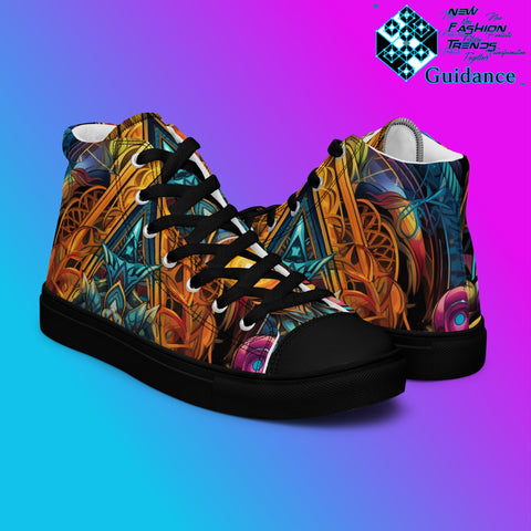 Polygonal Panorama High Top Shoes – Geometric Streetwear Sneakers by XGuidance Black 8