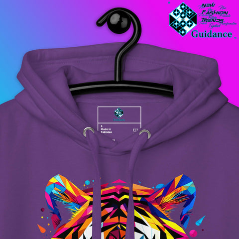 Prismatic Tiger Hoodie – Neon Geometric Wild Spirit by XGuidance Black 12
