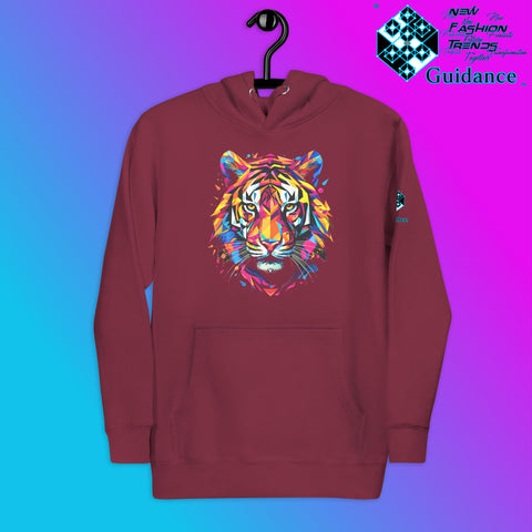 Prismatic Tiger Hoodie – Neon Geometric Wild Spirit by XGuidance Maroon 2