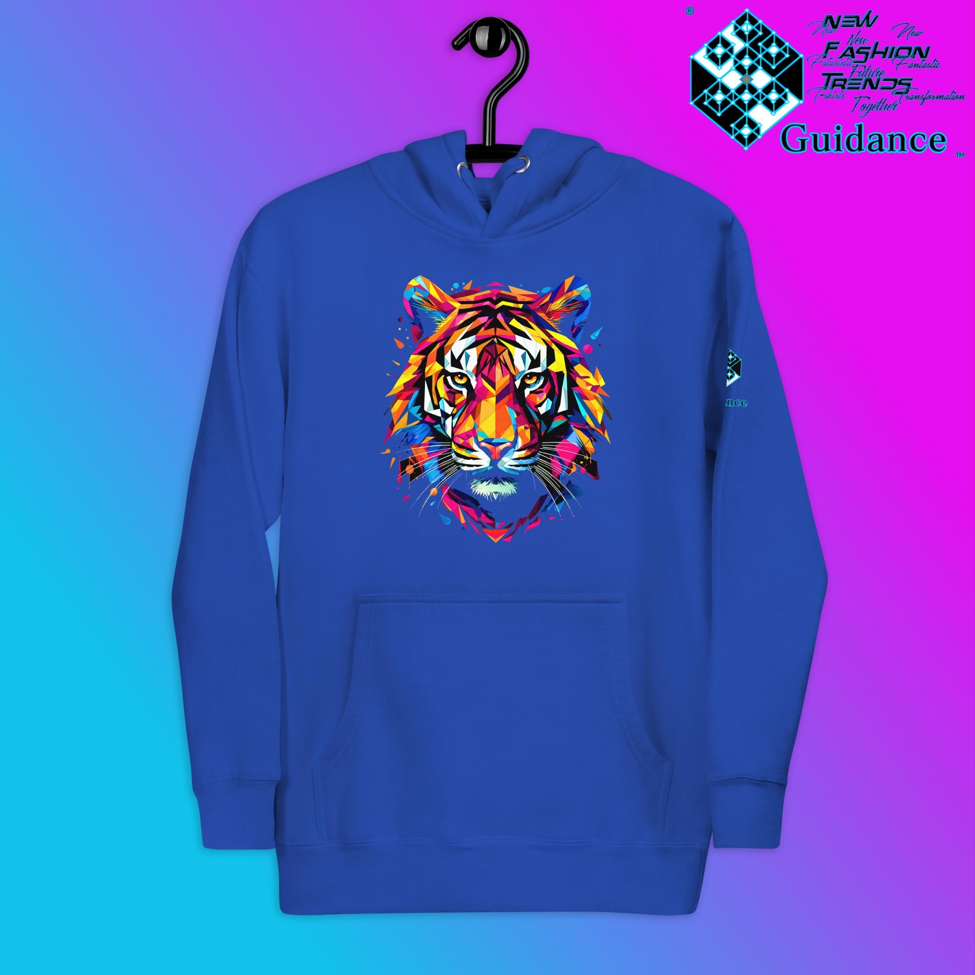 Prismatic Tiger Hoodie – Neon Geometric Wild Spirit by XGuidance Team Royal 3