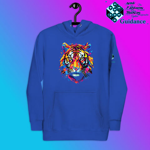 Prismatic Tiger Hoodie – Neon Geometric Wild Spirit by XGuidance Team Royal 3