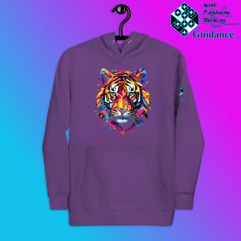 Prismatic Tiger Hoodie – Neon Geometric Wild Spirit by XGuidance Purple 4