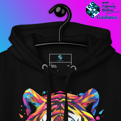 Prismatic Tiger Hoodie – Neon Geometric Wild Spirit by XGuidance Black 9