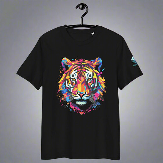 Prismatic Tiger T-Shirt with Neon Geometric Face by XGuidance Black 1