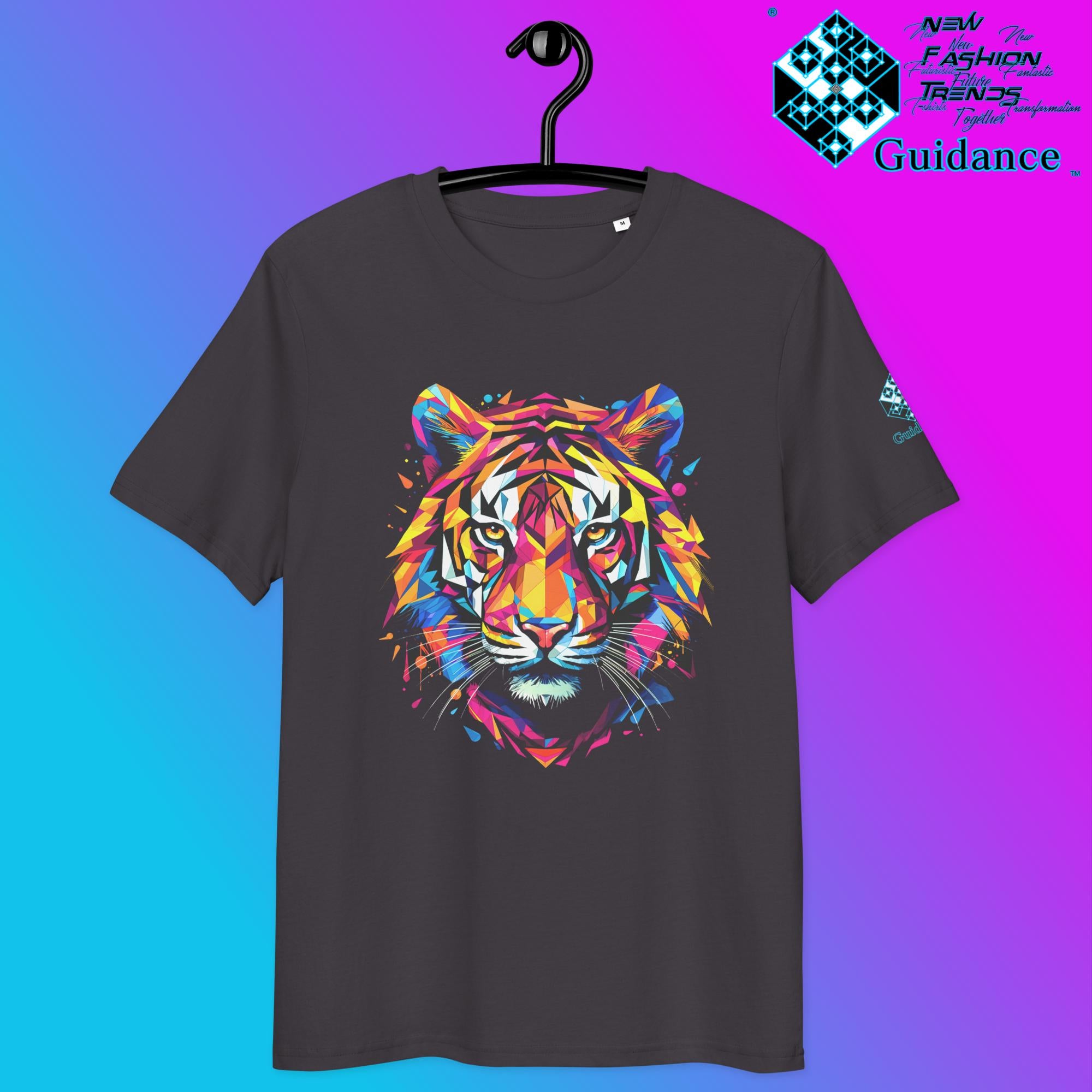 Prismatic Tiger T-Shirt with Neon Geometric Face by XGuidance Anthracite 3