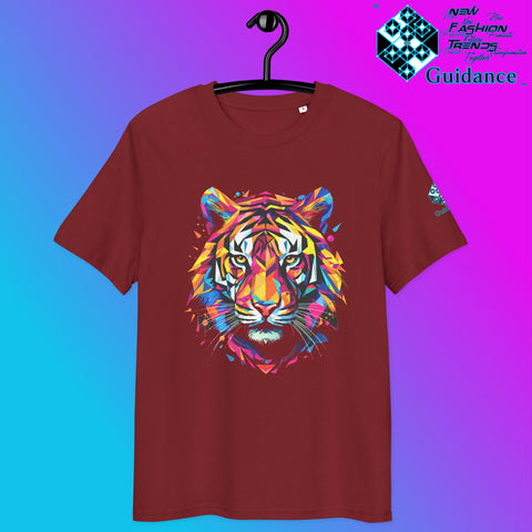 Prismatic Tiger T-Shirt with Neon Geometric Face by XGuidance Burgundy 4