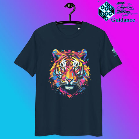 Prismatic Tiger T-Shirt with Neon Geometric Face by XGuidance French Navy 6