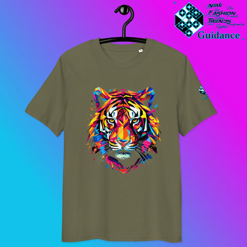 Prismatic Tiger T-Shirt with Neon Geometric Face by XGuidance Khaki 7